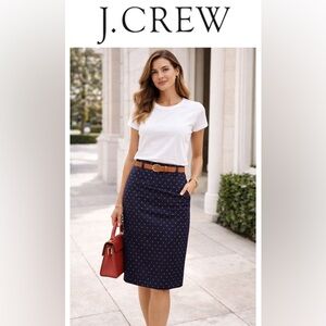 J. Crew The Pencil Skirt Navy Red Polka Dot Cotton Sateen Size 8